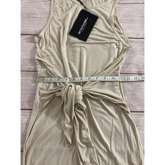 NWT Pretty Little Thing Beige Tie Waist Bodycon Dress - 4 - Picture 9 of 13